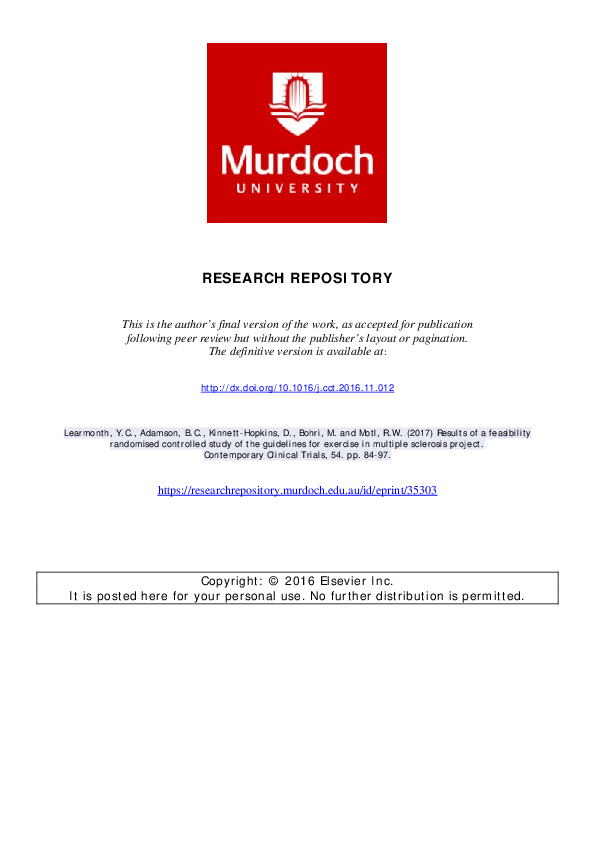 (PDF) Results of a feasibility randomised controlled study of the ...