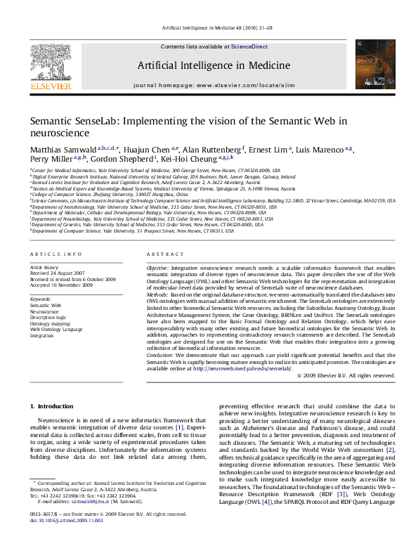 (PDF) Semantic SenseLab: Implementing the vision of the Semantic Web in ...