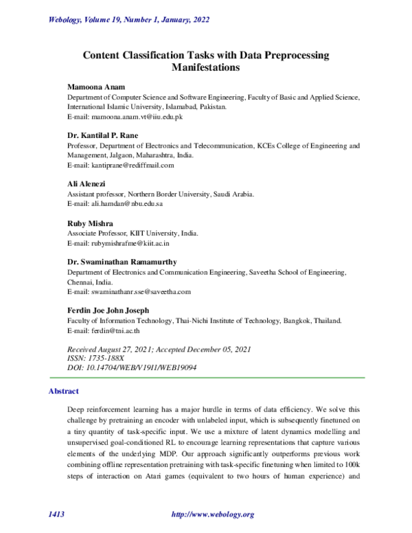 (PDF) Content Classification Tasks with Data Preprocessing Manifestations