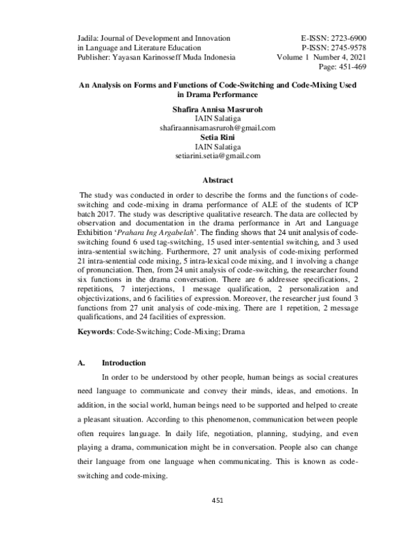 (PDF) An Analysis on Forms and Functions of Code-Switching and Code ...