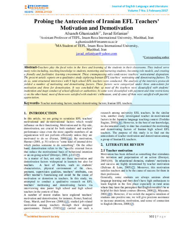 (PDF) Probing the Antecedents of Iranian EFL Teachers’ Motivation and ...