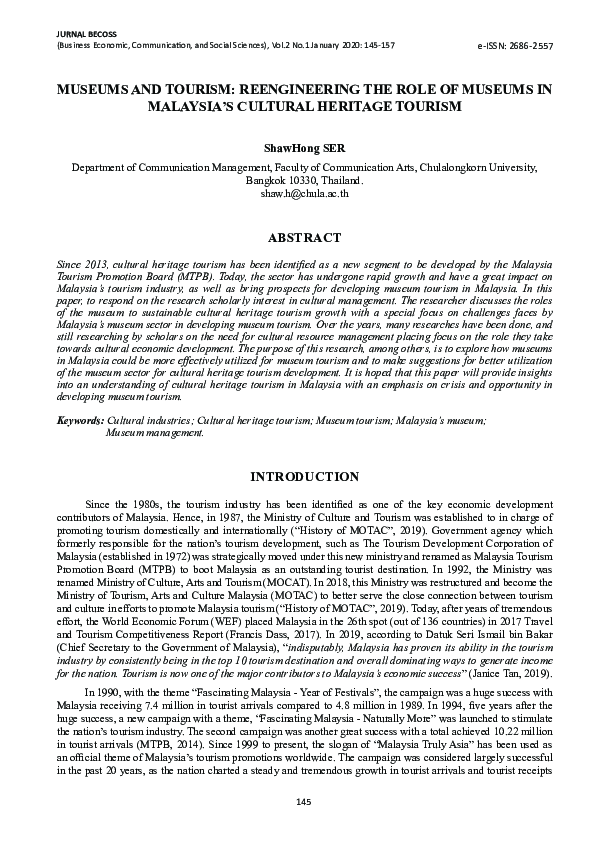 (PDF) Museums and Tourism: Reengineering The Role Of Museums In ...