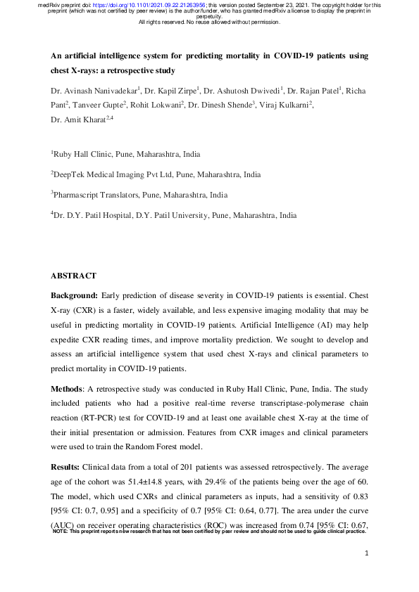 (PDF) An artificial intelligence system for predicting mortality in ...