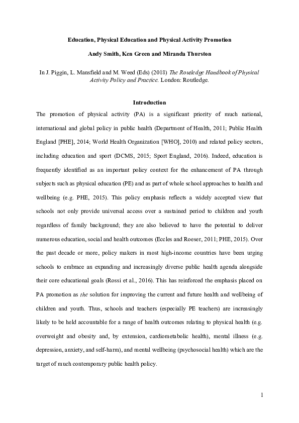 (DOC) Education, physical education and physical activity promotion