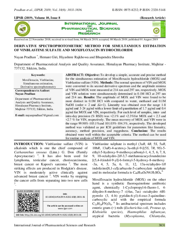 (PDF) Derivative Spectrophotometric Method for Simultaneous Estimation ...