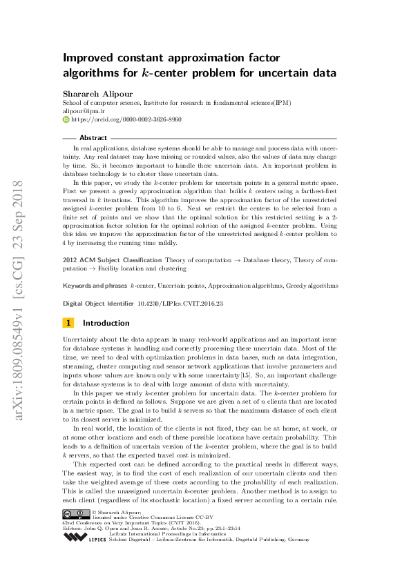 (PDF) Improved constant approximation factor algorithms for k-center ...
