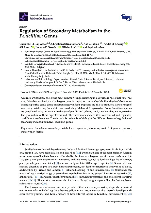 (PDF) Regulation of Secondary Metabolism in the Penicillium Genus
