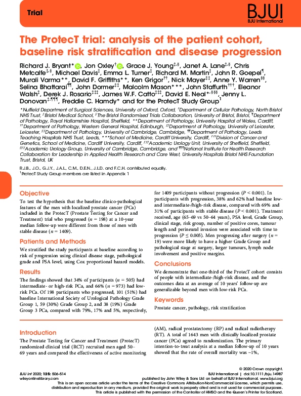 (PDF) The ProtecT trial: analysis of the patient cohort, baseline risk ...