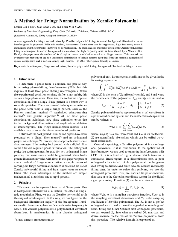 (PDF) A method for fringe normalization by Zernike polynomial