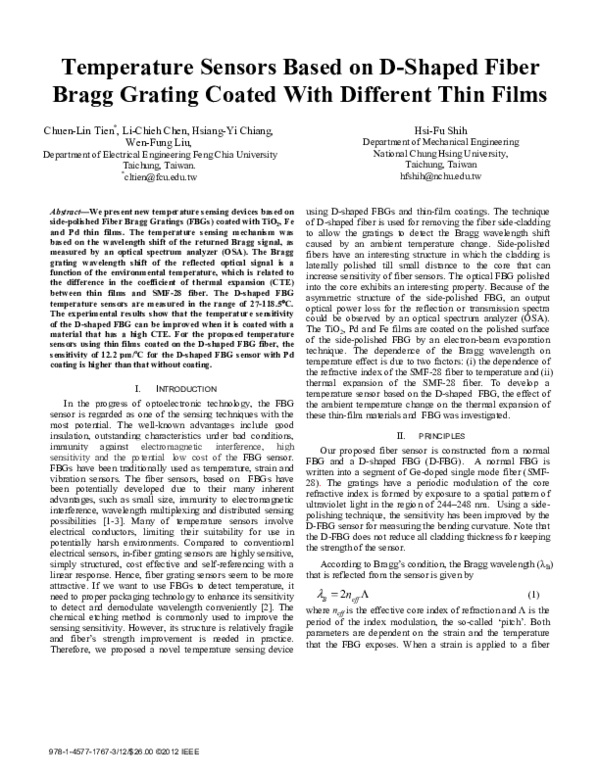 (PDF) Temperature sensors based on D-shaped Fiber Bragg Grating coated ...