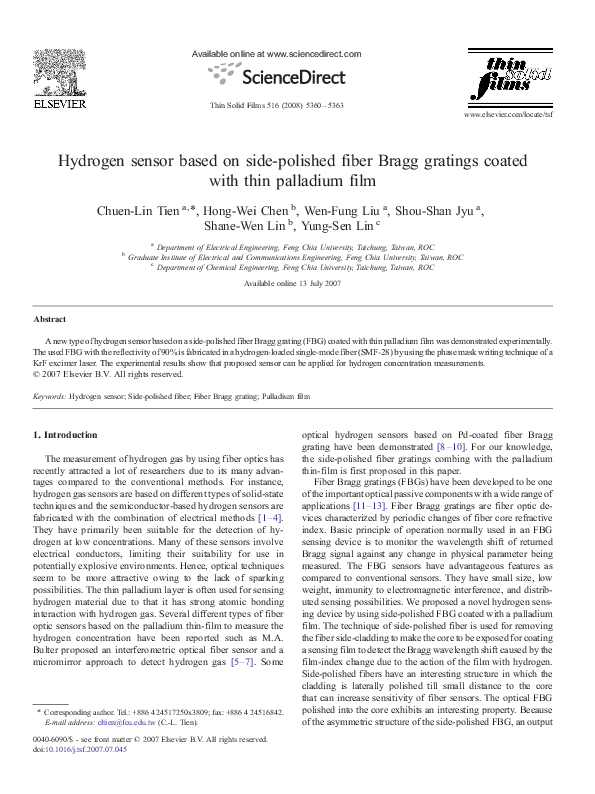 (PDF) Hydrogen sensor based on side-polished fiber Bragg gratings ...