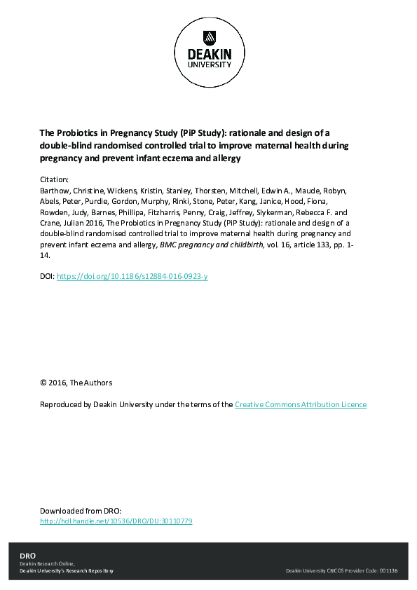 (PDF) The Probiotics in Pregnancy Study (PiP Study): rationale and ...