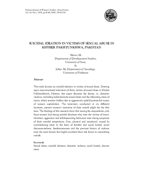 (PDF) Suicidal Ideation in Victims of Sexual Abuse in Khyber ...