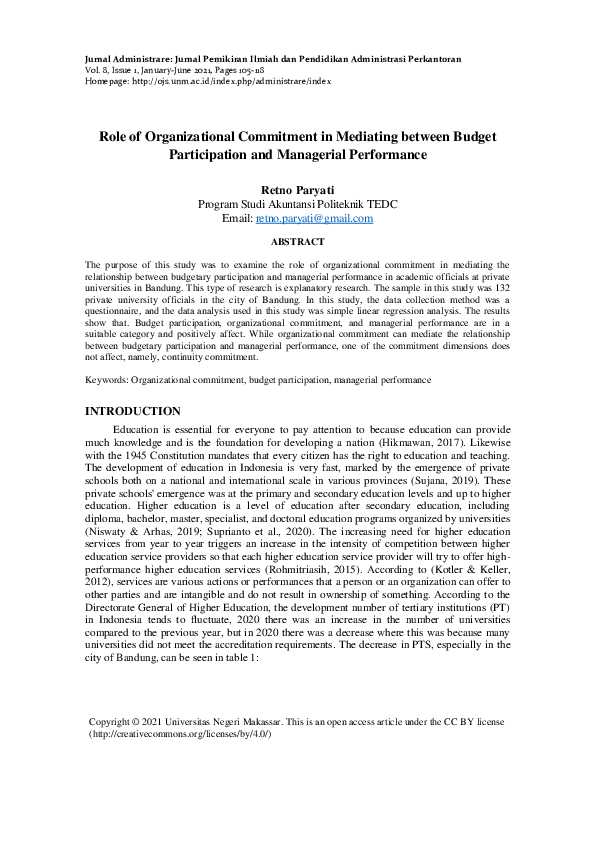(PDF) Role of Organizational Commitment in Mediating between Budget ...