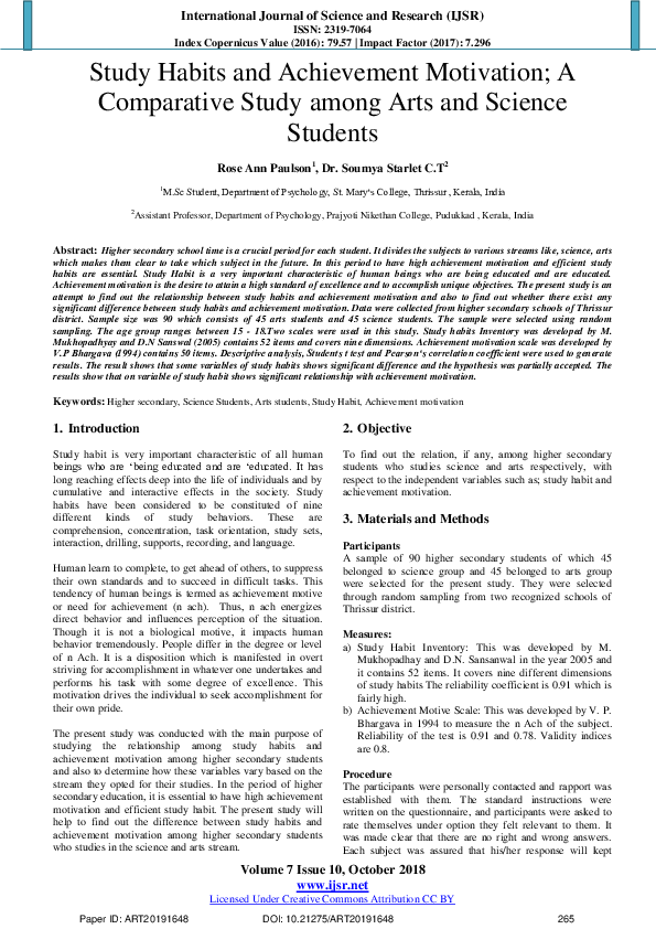 (PDF) Study Habits and Achievement Motivation; A Comparative Study ...