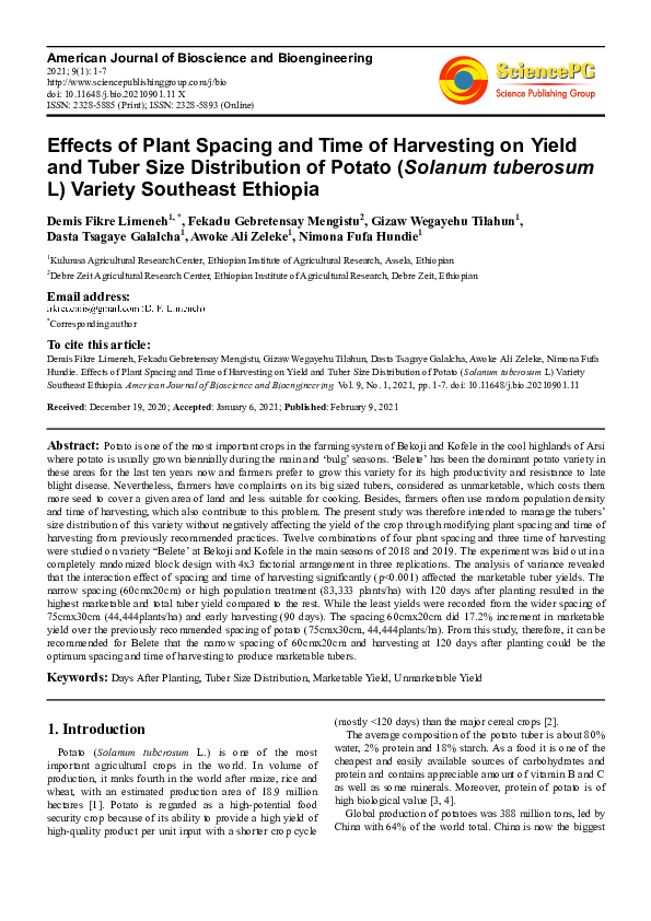 (PDF) Effects of Plant Spacing and Time of Harvesting on Yield and ...