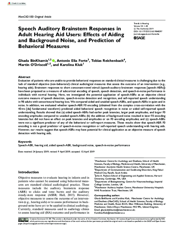 (PDF) Speech auditory brainstem responses in adult hearing aid users ...