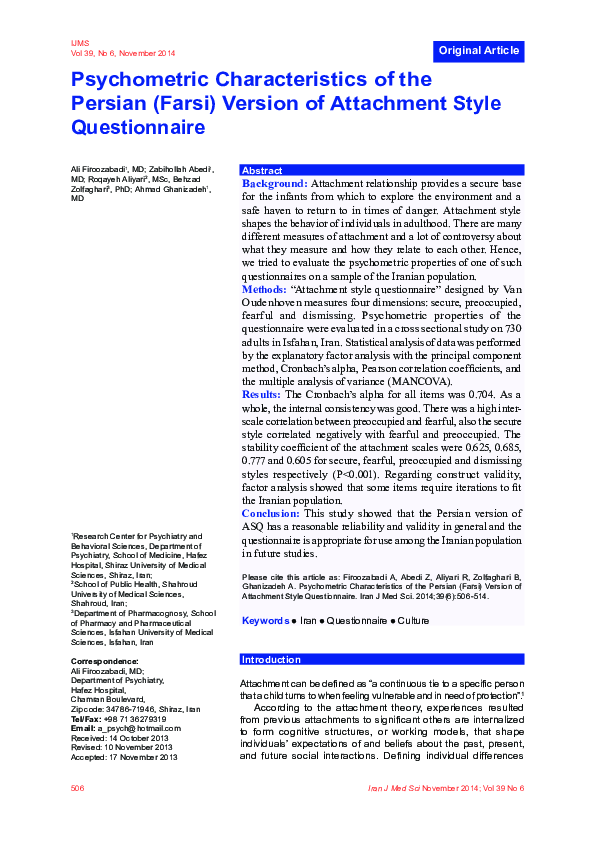(PDF) Psychometric characteristics of the persian (farsi) version of ...