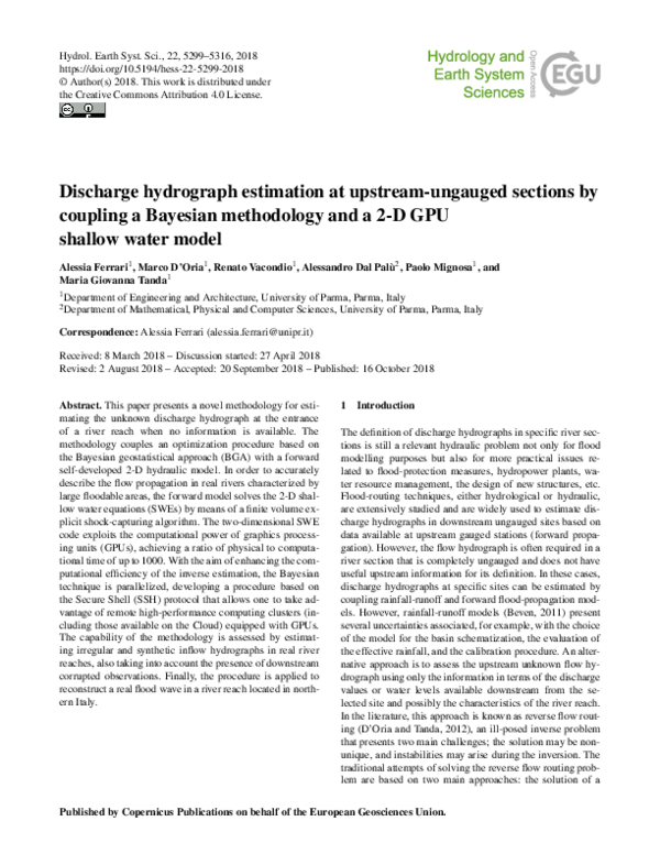 (PDF) Discharge hydrograph estimation at upstream-ungauged sections by ...