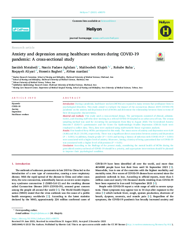(PDF) Anxiety and Depression among Healthcare Workers during COVID-19 ...