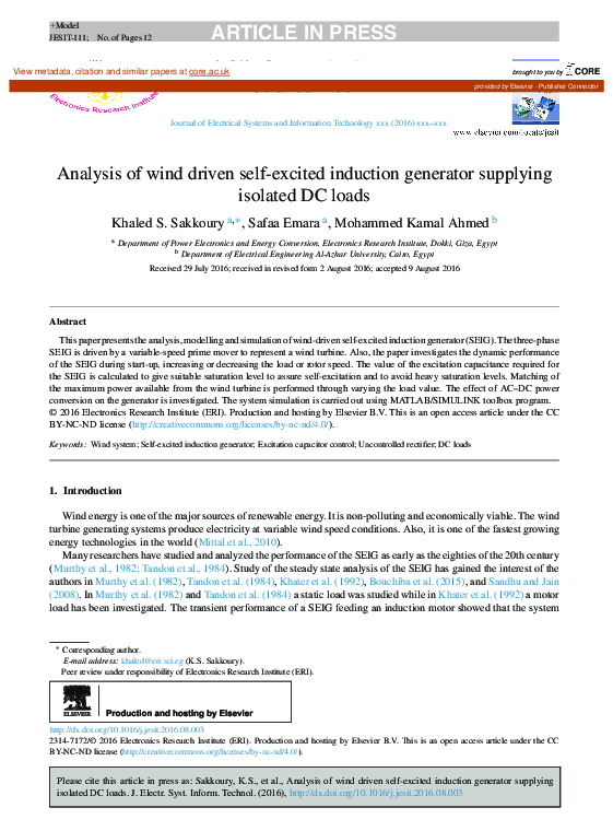 (PDF) Analysis of wind driven self-excited induction generator ...