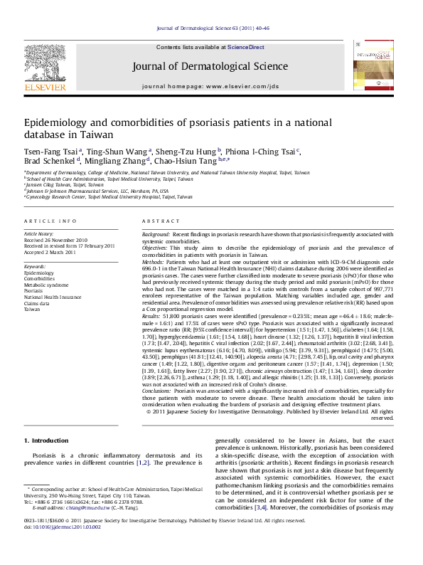 (PDF) Epidemiology and comorbidities of psoriasis patients in a ...