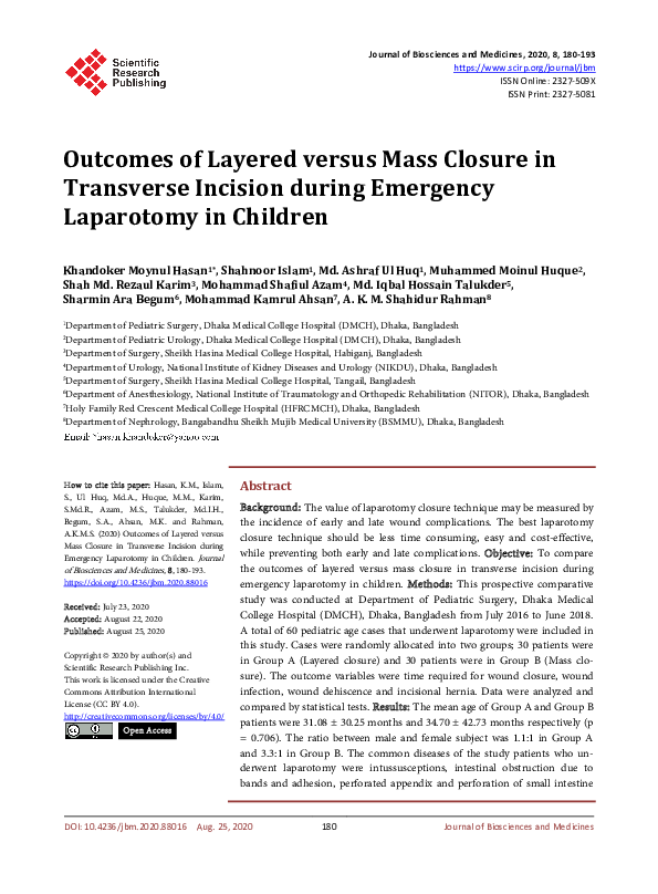 (PDF) Outcomes of Layered versus Mass Closure in Transverse Incision ...