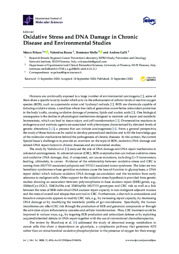 (PDF) Oxidative Stress and DNA Damage in Chronic Disease and ...