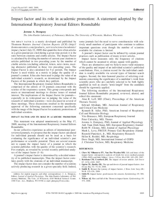 (PDF) Impact Factor and its Role in Academic Promotion