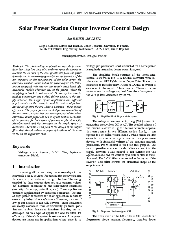 (PDF) Solar Power Station Output Inverter Control Design