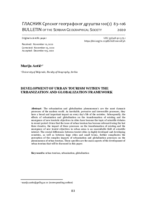 (PDF) Development of urban tourism within the urbanization and ...