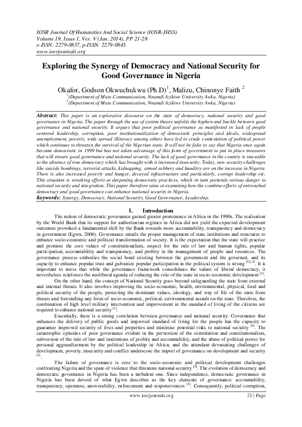 (PDF) Exploring the Synergy of Democracy and National Security for Good ...