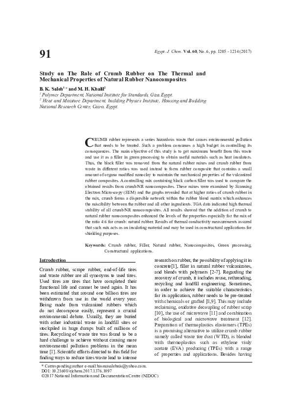(PDF) Study on the role of crumb rubber on the thermal and mechanical ...