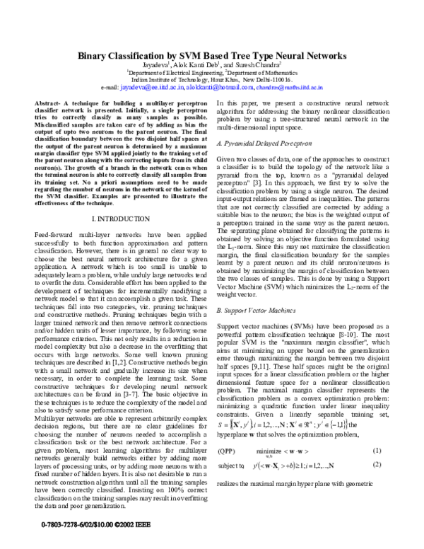 (PDF) Binary classification by SVM based tree type neural networks