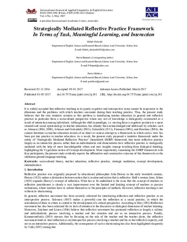 (PDF) Strategically Mediated Reflective Practice Framework In Terms of ...