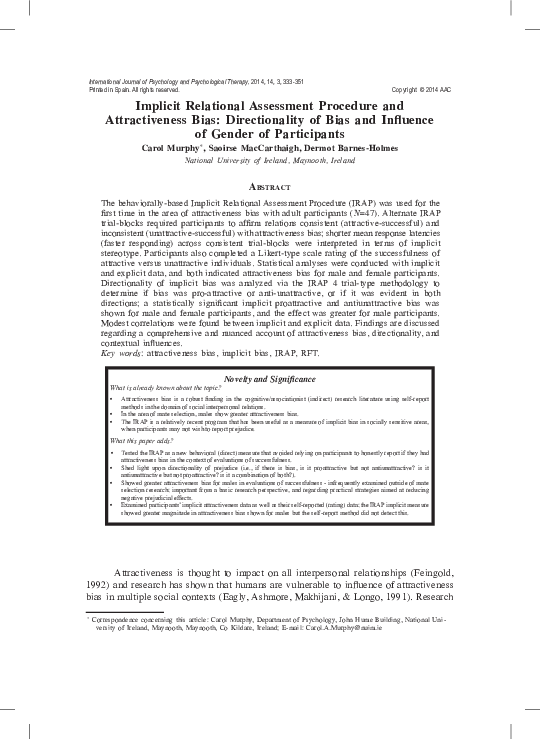 (PDF) Implicit Relational Assessment Procedure and Attractiveness Bias ...