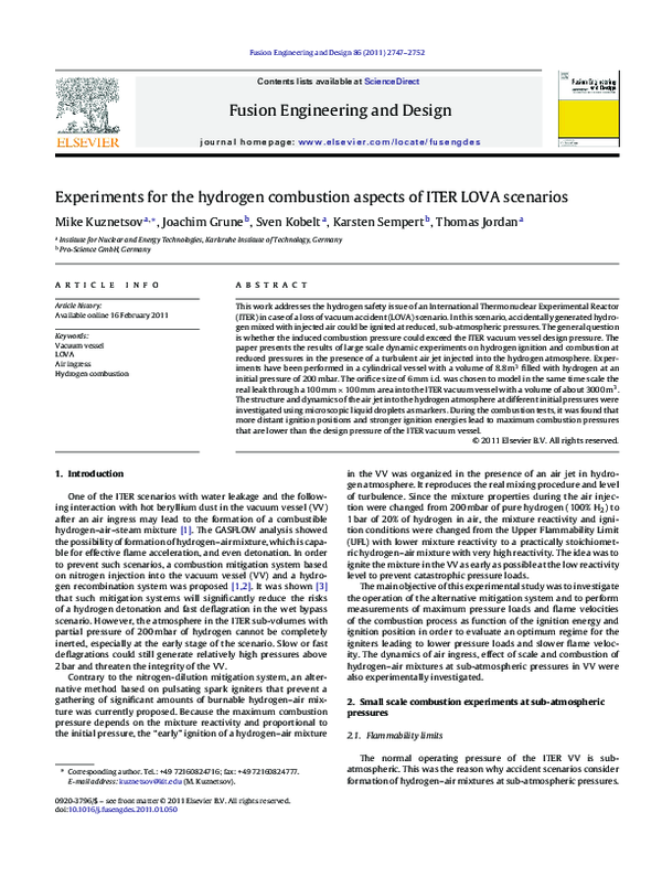 (PDF) Experiments for the hydrogen combustion aspects of ITER LOVA ...
