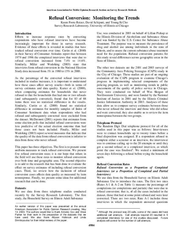 (PDF) Refusal Conversion: Monitoring the Trends