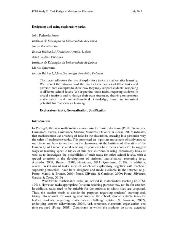 (PDF) Designing and using exploratory tasks