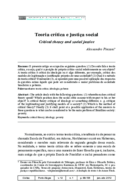 (PDF) Teoria crítica e justiça social