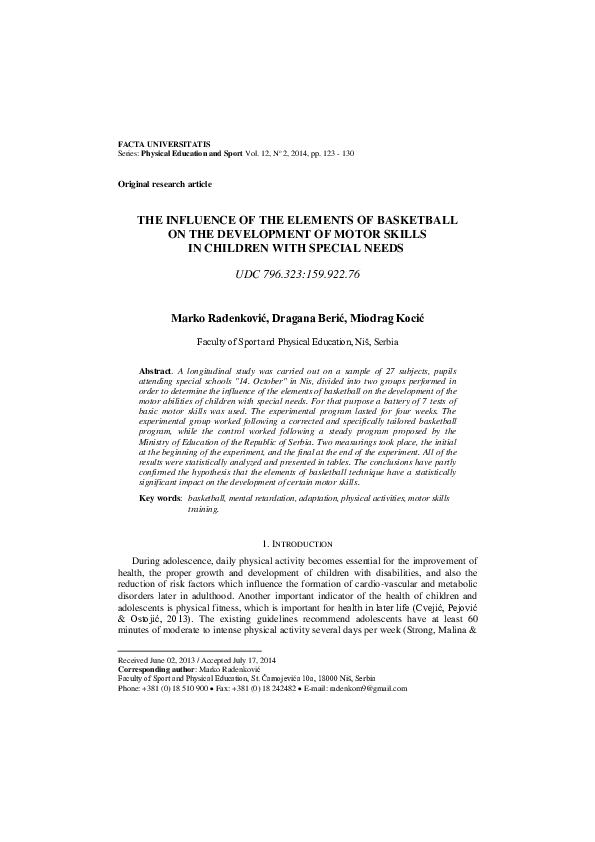 (PDF) The Influence of the Elements of Basketball on the Development of ...
