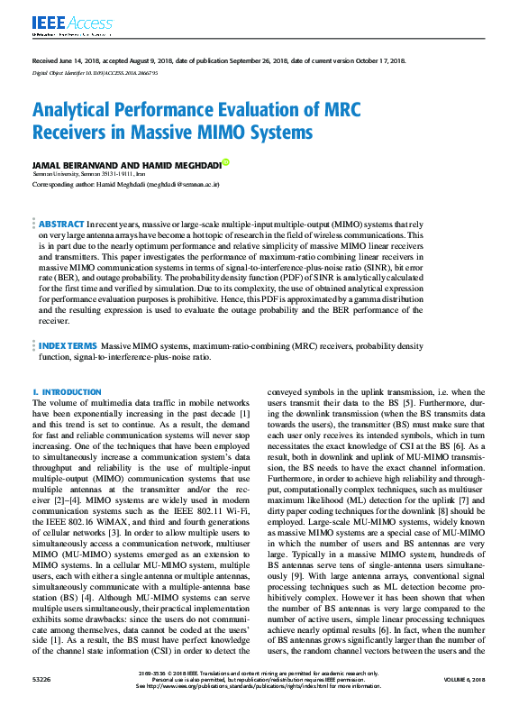 (PDF) Analytical Performance Evaluation of MRC Receivers in Massive ...
