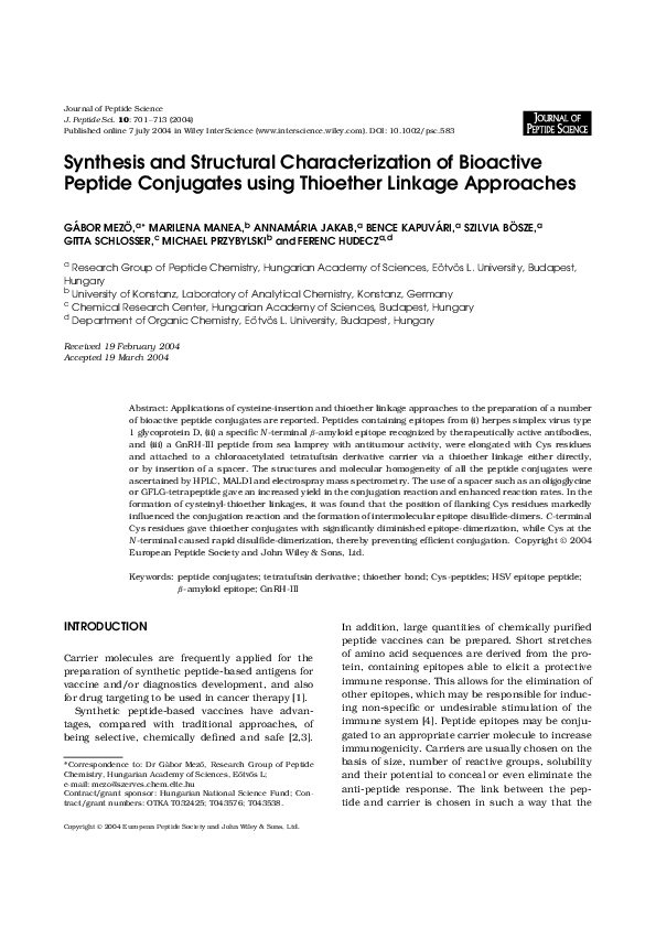 (PDF) Synthesis and structural characterization of bioactive peptide ...