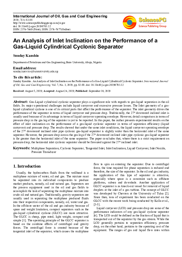(PDF) An Analysis of Inlet Inclination on the Performance of a Gas ...