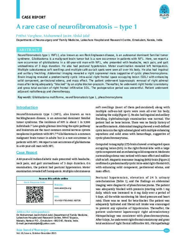 (PDF) A rare case of neurofibromatosis - type 1