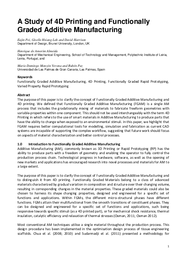 (PDF) A study of 4D printing and functionally graded additive manufacturing