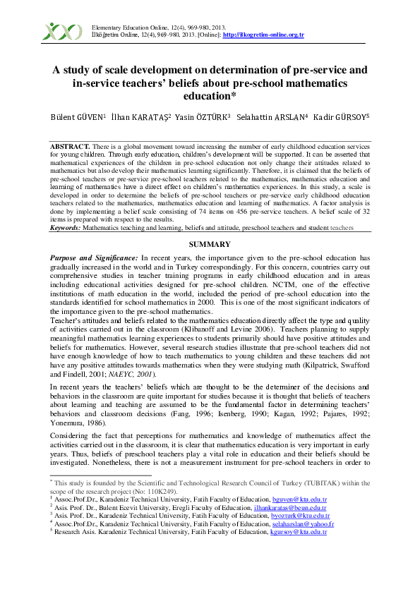 (PDF) A study of scale development on determination of pre-service and ...