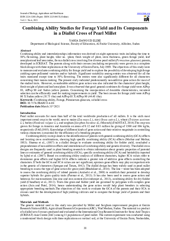 (PDF) Combining ability studies for forage yield and its components in ...