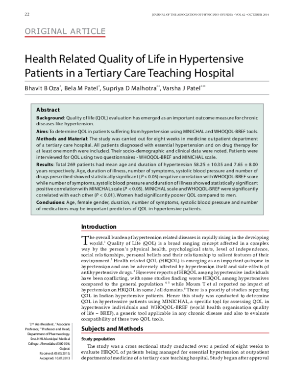 (PDF) Health related quality of life in hypertensive patients in a ...