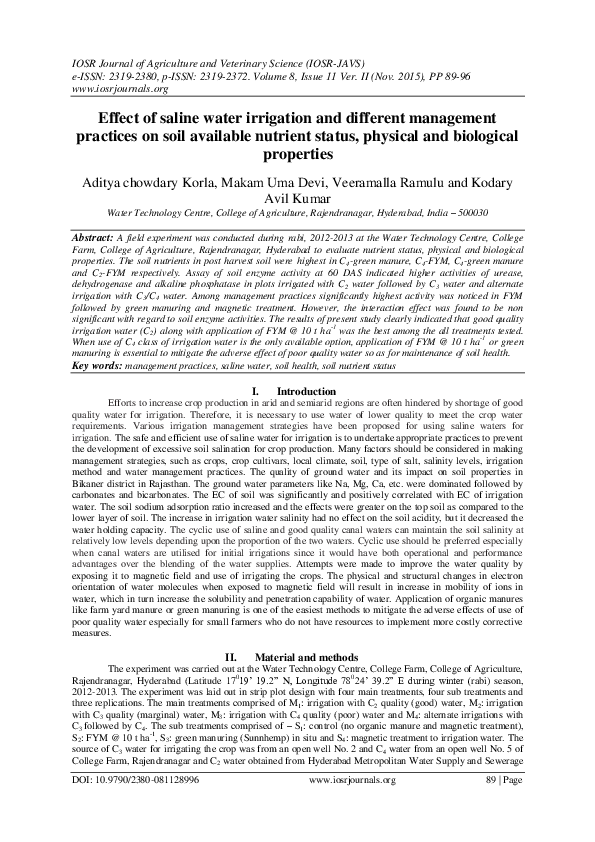 (PDF) Effect of saline water irrigation and different management ...